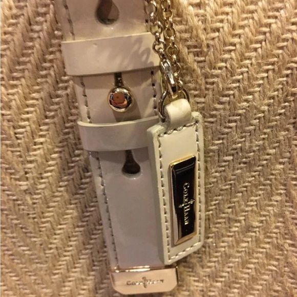 Cole Haan Kendra Herringbone Straw Soft Tote Bag Gold Leather Purse Shoulder - Picture 4 of 6